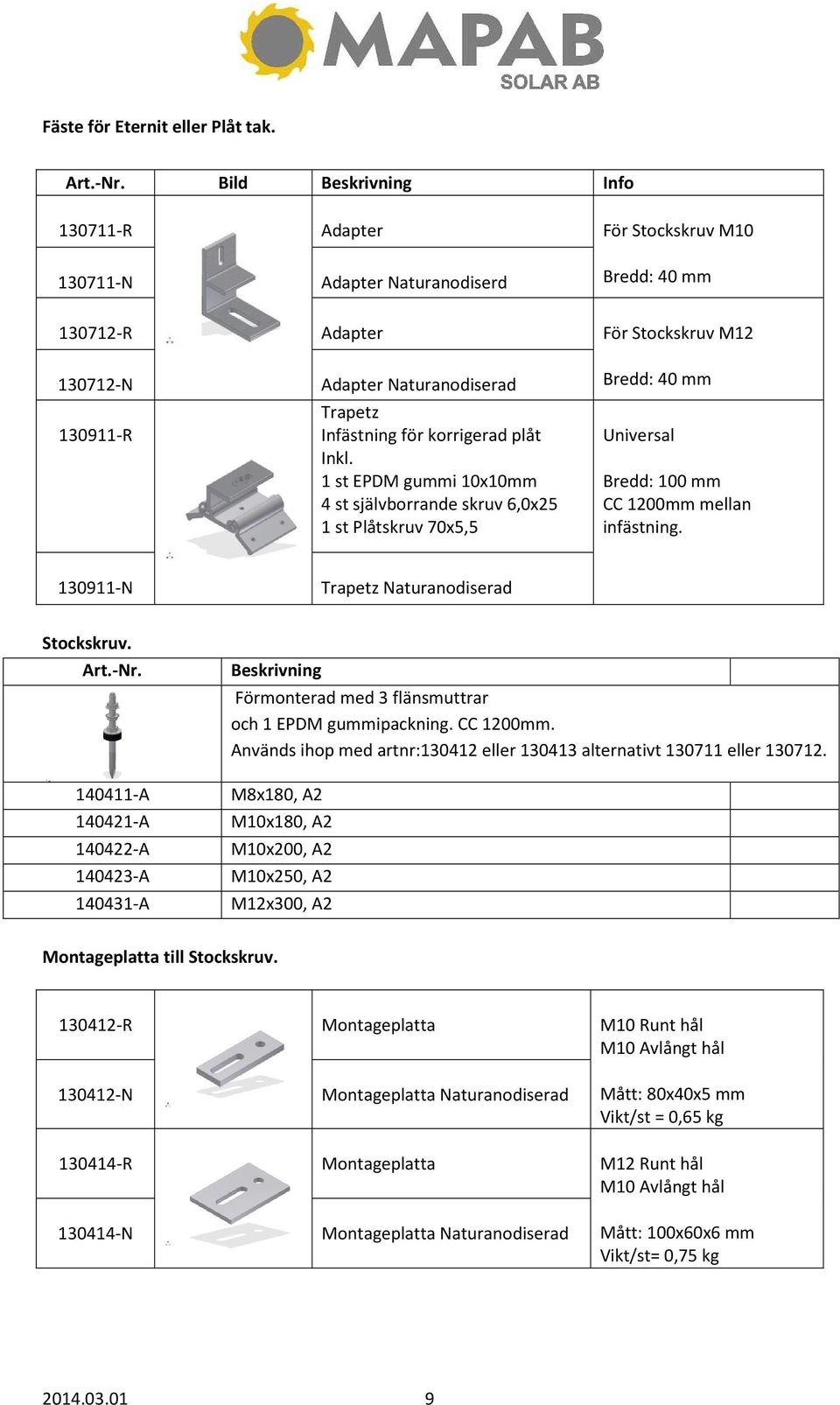 för korrigerad plåt Inkl. 1 st EPDM gummi 10x10mm 4 st självborrande skruv 6,0x25 1 st Plåtskruv 70x5,5 Bredd: 40 mm Universal Bredd: 100 mm CC 1200mm mellan infästning.