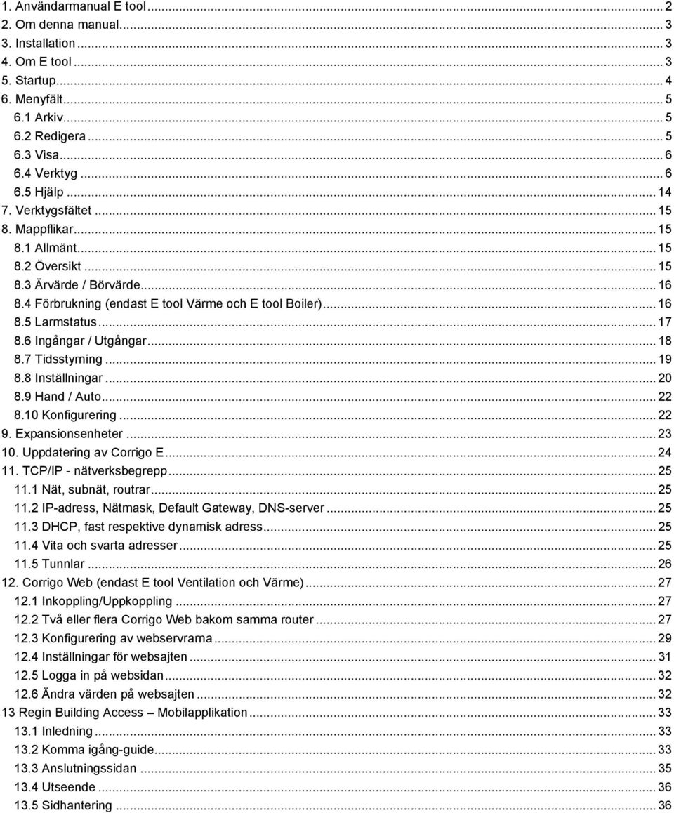 6 Ingångar / Utgångar... 18 8.7 Tidsstyrning... 19 8.8 Inställningar... 20 8.9 Hand / Auto... 22 8.10 Konfigurering... 22 9. Expansionsenheter... 23 10. Uppdatering av Corrigo E... 24 11.