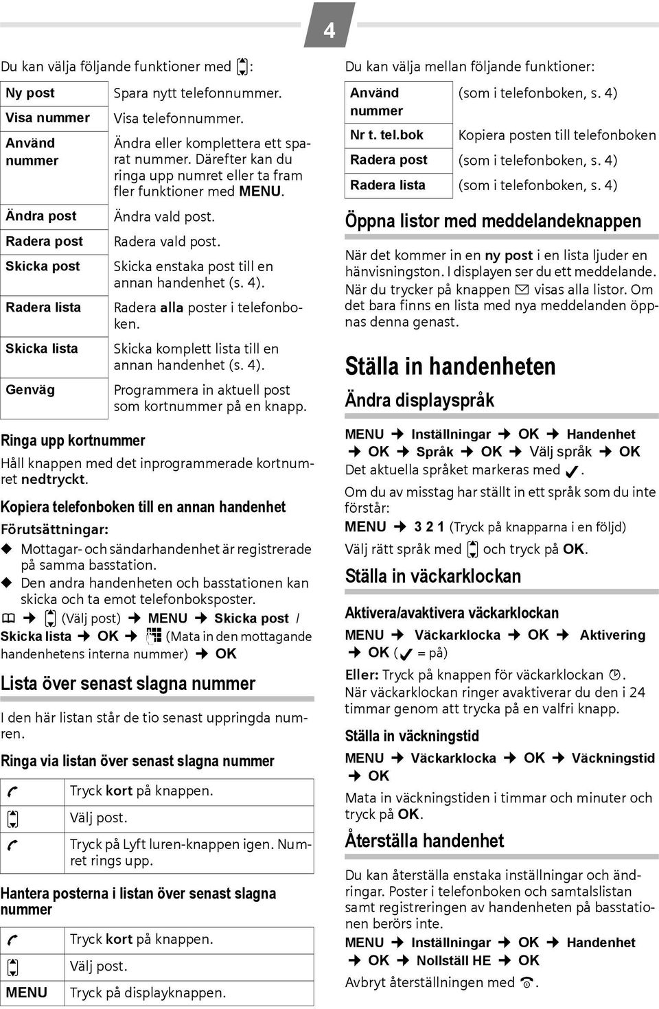 Kopiera telefonboken till en annan handenhet Förutsättningar: Mottagar- och sändarhandenhet är registrerade på samma basstation.