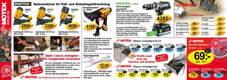 pris 6450:- Skruvdragare QUADRIVE DRC 18/4 Li 4,2 Plus 32768924 Borstfri EC-motor för lång livslängd och enorm kraft. Tillkopplingsbar LED-belysning samt batteriindikator.