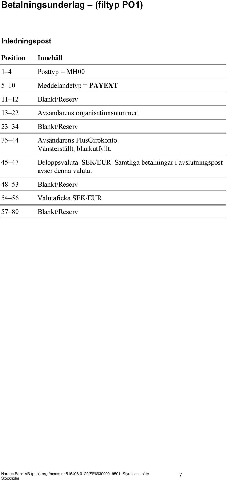 23 34 Blankt/Reserv 35 44 Avsändarens PlusGirokonto. Vänsterställt, blankutfyllt.