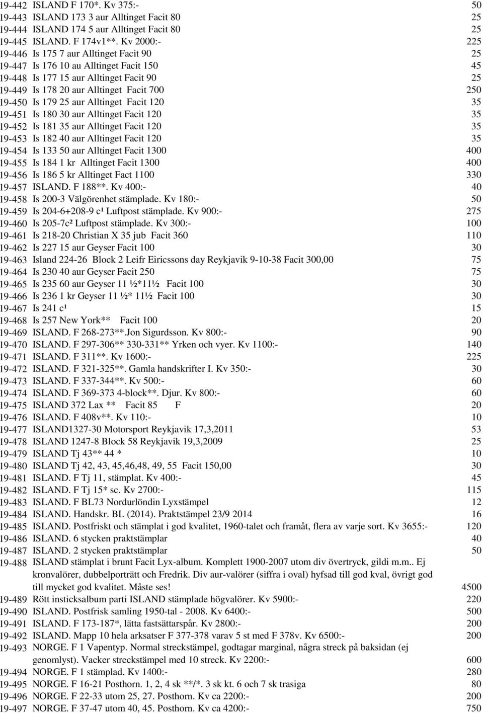 179 25 aur Alltinget Facit 120 35 19-451 Is 180 30 aur Alltinget Facit 120 35 19-452 Is 181 35 aur Alltinget Facit 120 35 19-453 Is 182 40 aur Alltinget Facit 120 35 19-454 Is 133 50 aur Alltinget