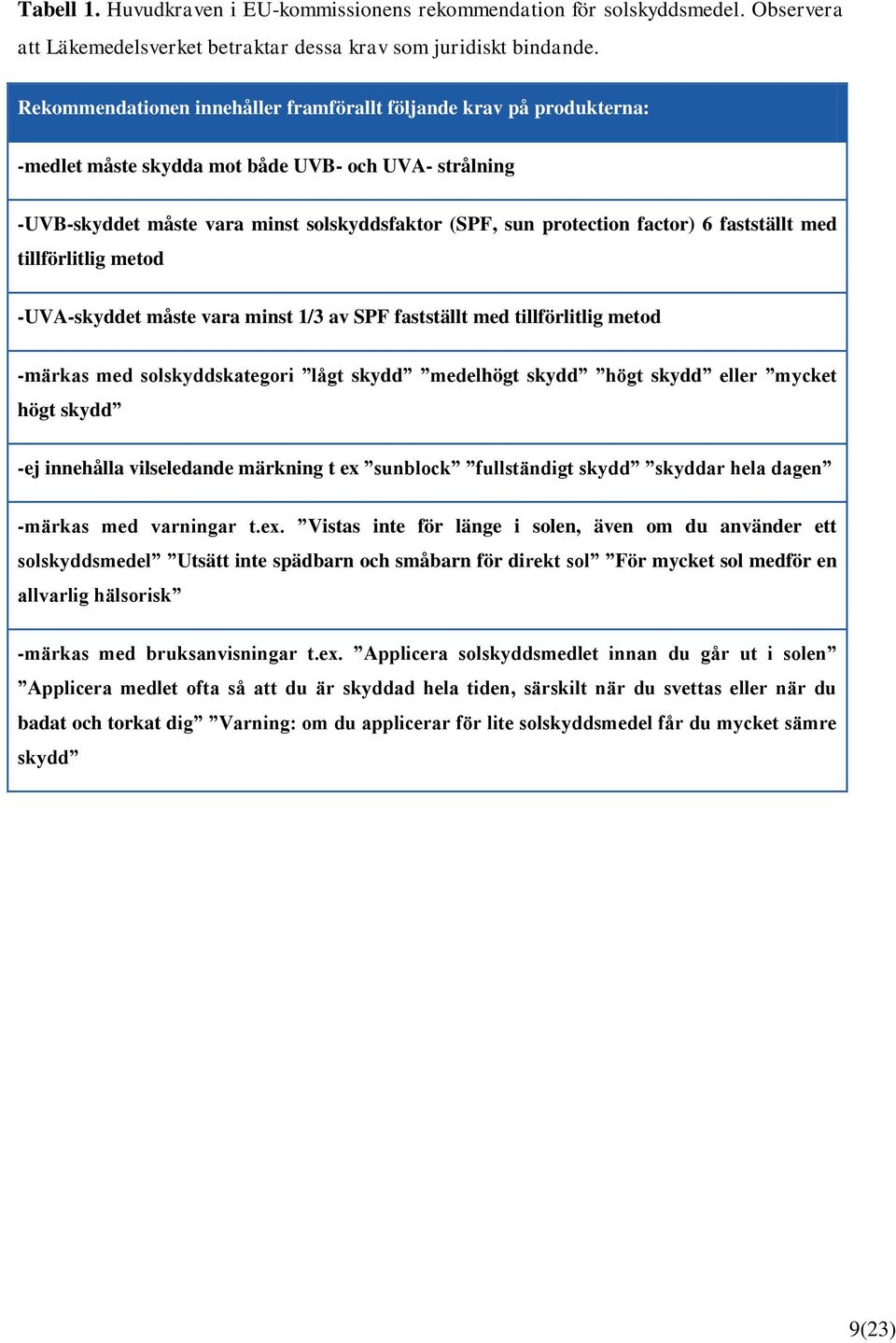 6 fastställt med tillförlitlig metod -UVA-skyddet måste vara minst 1/3 av SPF fastställt med tillförlitlig metod -märkas med solskyddskategori lågt skydd medelhögt skydd högt skydd eller mycket högt