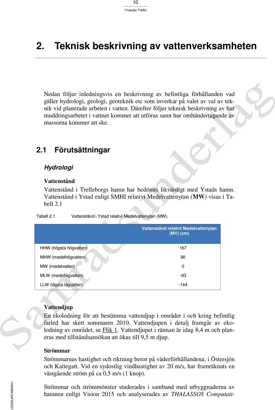 1 Förutsättningar Hydrologi Vattenstånd Vattenstånd i Trelleborgs hamn har bedömts likvärdigt med Ystads hamn. Vattenstånd i Ystad enligt SMHI relativt Medelvattenytan (MW) visas i Tabell 2.