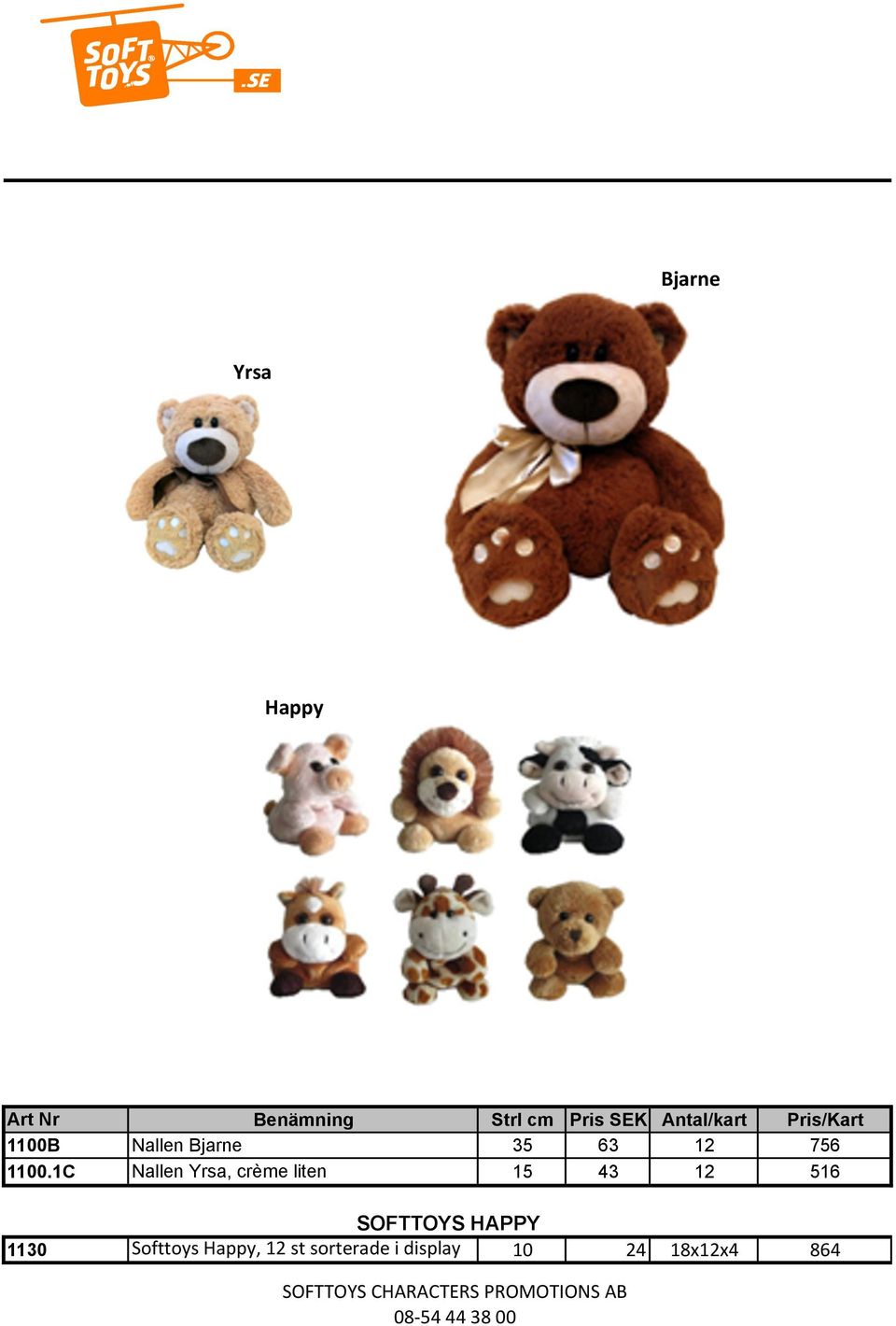 1C Nallen Yrsa, crème liten 15 43 12 516 SOFTTOYS HAPPY 1130