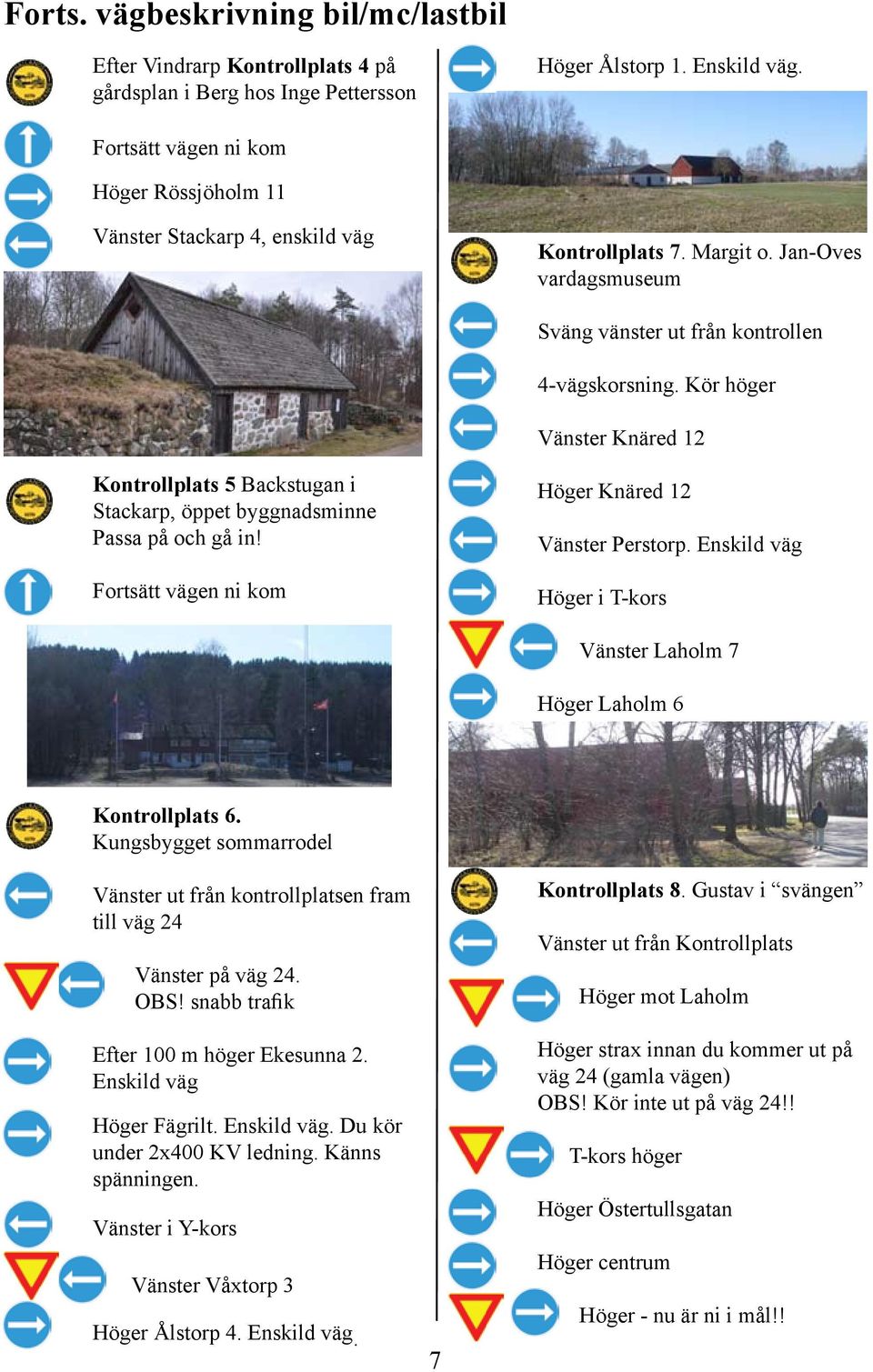 Kör höger Vänster Knäred 12 Kontrollplats 5 Backstugan i Stackarp, öppet byggnadsminne Passa på och gå in! Fortsätt vägen ni kom Höger Knäred 12 Vänster Perstorp.