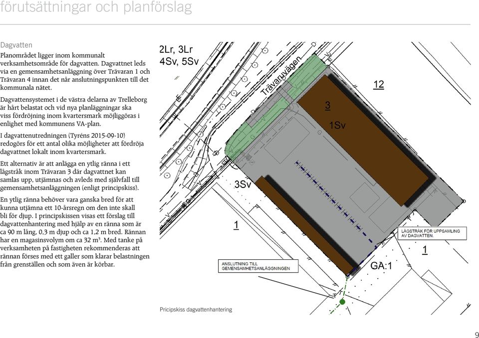 Dagvattensystemet i de västra delarna av Trelleborg är hårt belastat och vid nya planläggningar ska viss fördröjning inom kvartersmark möjliggöras i enlighet med kommunens VA-plan.