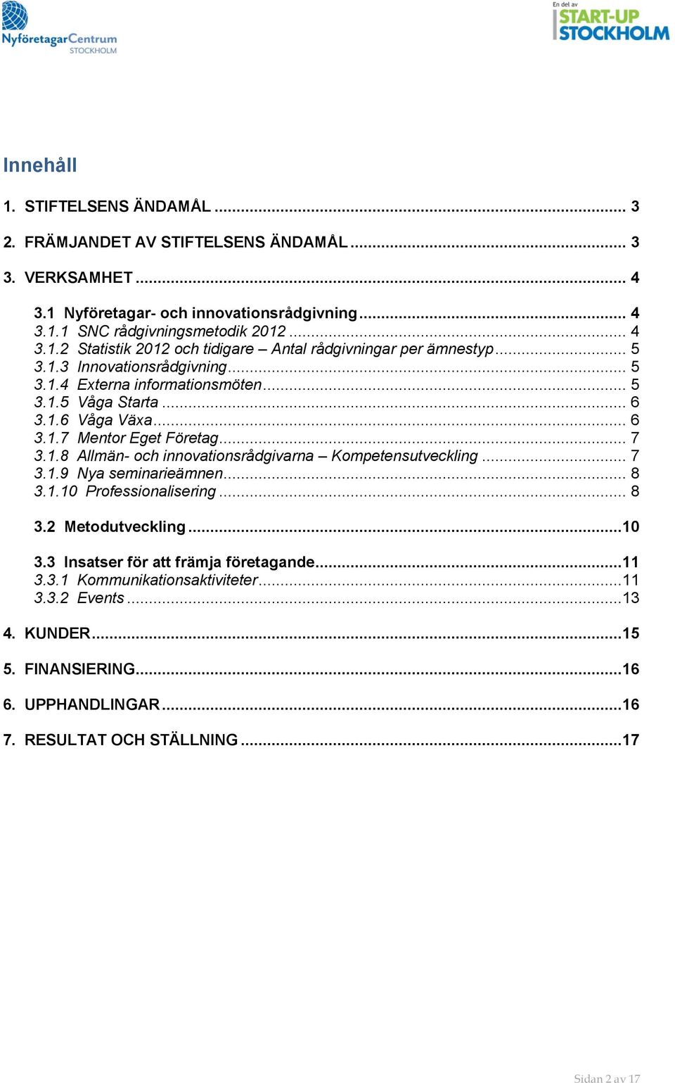 .. 7 3.1.9 Nya seminarieämnen... 8 3.1.10 Professionalisering... 8 3.2 Metodutveckling...10 3.3 Insatser för att främja företagande...11 3.3.1 Kommunikationsaktiviteter...11 3.3.2 Events.