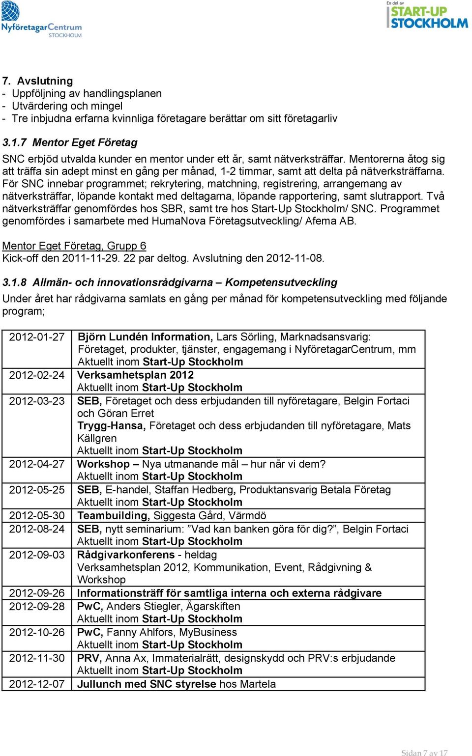 Mentorerna åtog sig att träffa sin adept minst en gång per månad, 1-2 timmar, samt att delta på nätverksträffarna.