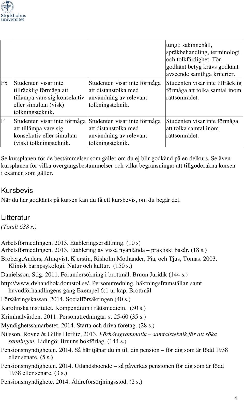 Studenten visar inte förmåga att tolka samtal inom rättsområdet. Se kursplanen för de bestämmelser som gäller om du ej blir godkänd på en delkurs.