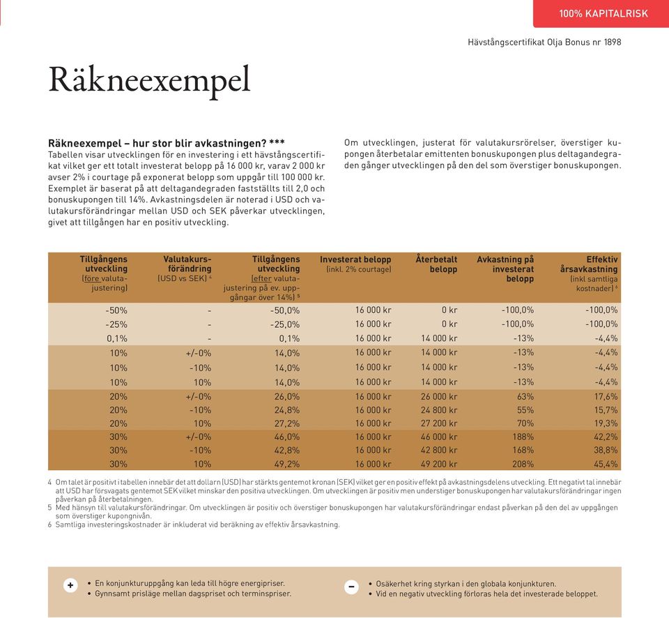 till 100 000 kr. Exemplet är baserat på att deltagandegraden fastställts till 2,0 och bonuskupongen till 14%.