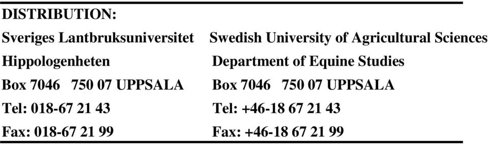 Studies Box 7046 750 07 UPPSALA Box 7046 750 07 UPPSALA Tel: