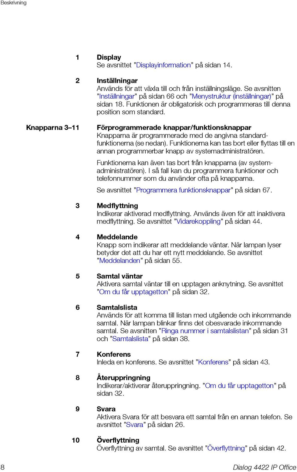 Knapparna 3 11 Förprogrammerade knappar/funktionsknappar Knapparna är programmerade med de angivna standardfunktionerna (se nedan).