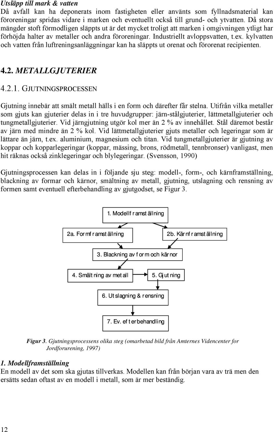 kylvatten och vatten från luftreningsanläggningar kan ha släppts ut orenat och förorenat recipienten. 4.2. METALLGJUTERIER 4.2.1.