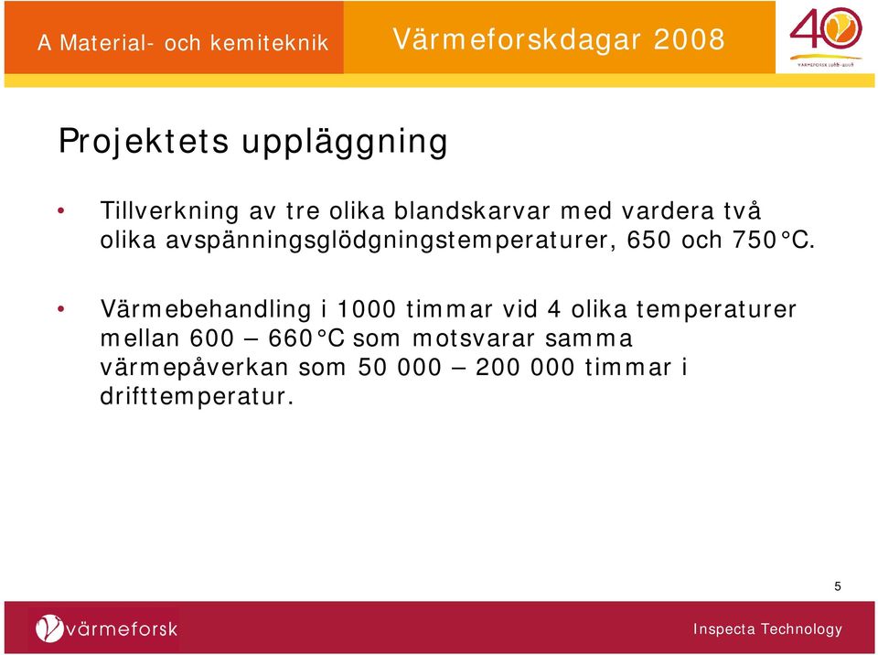 Värmebehandling i 1000 timmar vid 4 olika temperaturer mellan 600 660 C