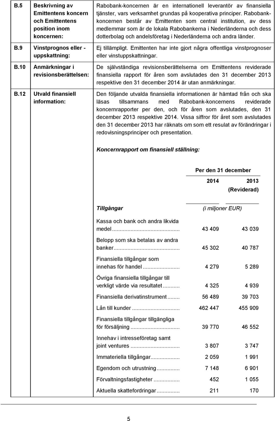 Rabobankkoncernen består av Emittenten som central institution, av dess medlemmar som är de lokala Rabobankerna i Nederländerna och dess dotterbolag och andelsföretag i Nederländerna och andra länder.