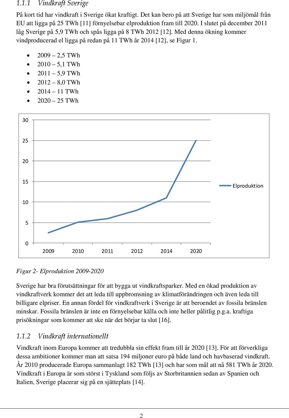 2009 2,5 TWh 2010 5,1 TWh 2011 5,9 TWh 2012 8,0 TWh 2014 11 TWh 2020 25 TWh 30 25 20 15 Elproduktion 10 5 0 2009 2010 2011 2012 2014 2020 Figur 2- Elproduktion 2009-2020 Sverige har bra