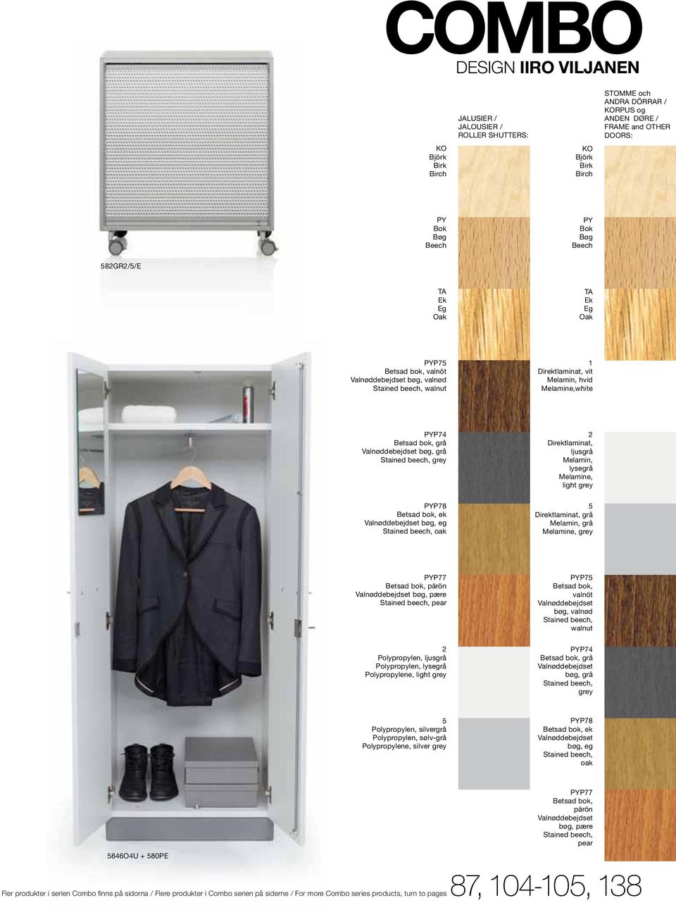 Valnøddebejdset bøg, grå Stained beech, grey PYP78 Betsad bok, ek Valnøddebejdset bøg, eg Stained beech, oak 2 Direktlaminat, ljusgrå Melamin, lysegrå Melamine, light grey 5 Direktlaminat, grå