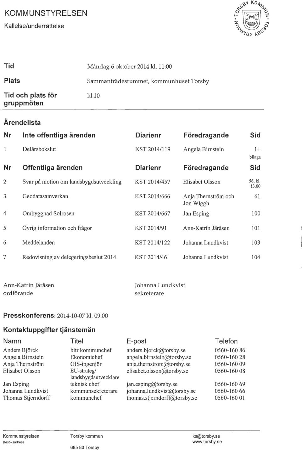 landsbygdsutveckling KST 2014/457 Elisabet Olsson 56, kl. 13.