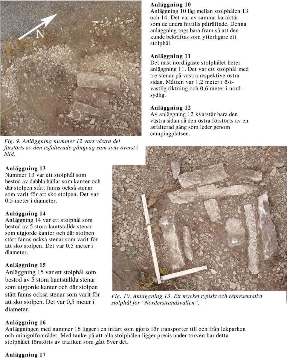 Det var ett stolphål med tre stenar på västra respektive östra sidan. Måtten var 1,2 meter i östvästlig riktning och 0,6 meter i nordsydlig. Fig. 9.