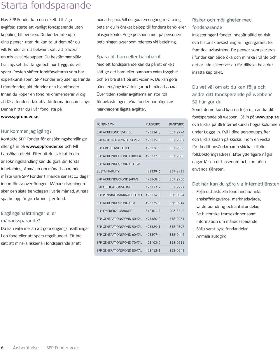 SPP Fonder erbjuder sparande i räntefonder, aktiefonder och blandfonder. Innan du köper en fond rekommenderar vi dig att läsa fondens faktablad/informationsbroschyr.