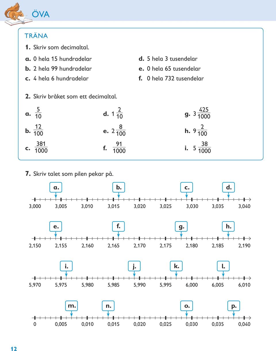 9 2 i. 5 38 0 7. Skriv talet som pilen pekar på. a. b. c. d. 3,000 3,005 3,010 3,015 3,020 3,025 3,030 3,035 3,040 e. f. g. h.