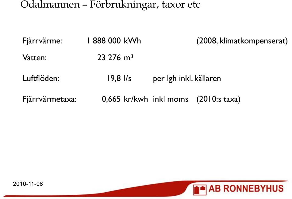 276 m 3 Luftflöden: 19,8 l/s per lgh inkl.