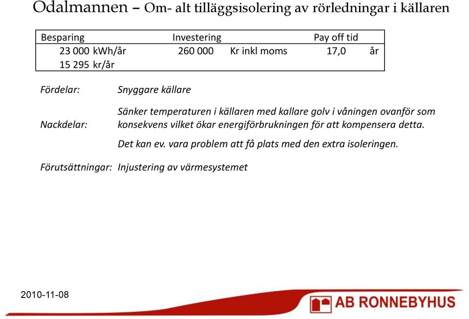 källaren med kallare golv i våningen ovanför som konsekvens vilket ökar energiförbrukningen för att kompensera