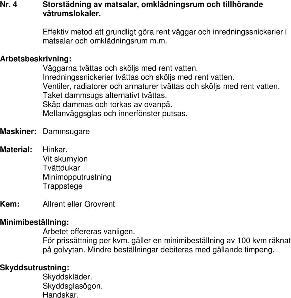 Inredningssnickerier tvättas och sköljs med rent vatten.