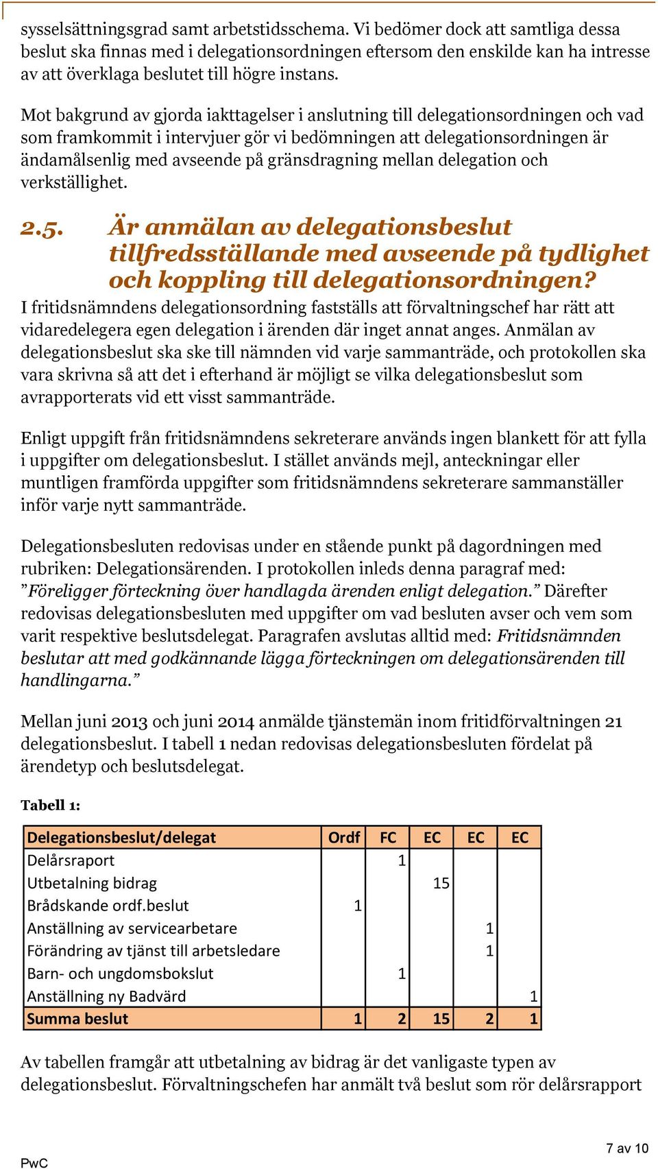 Mot bakgrund av gjorda iakttagelser i anslutning till delegationsordningen och vad som framkommit i intervjuer gör vi bedömningen att delegationsordningen är ändamålsenlig med avseende på