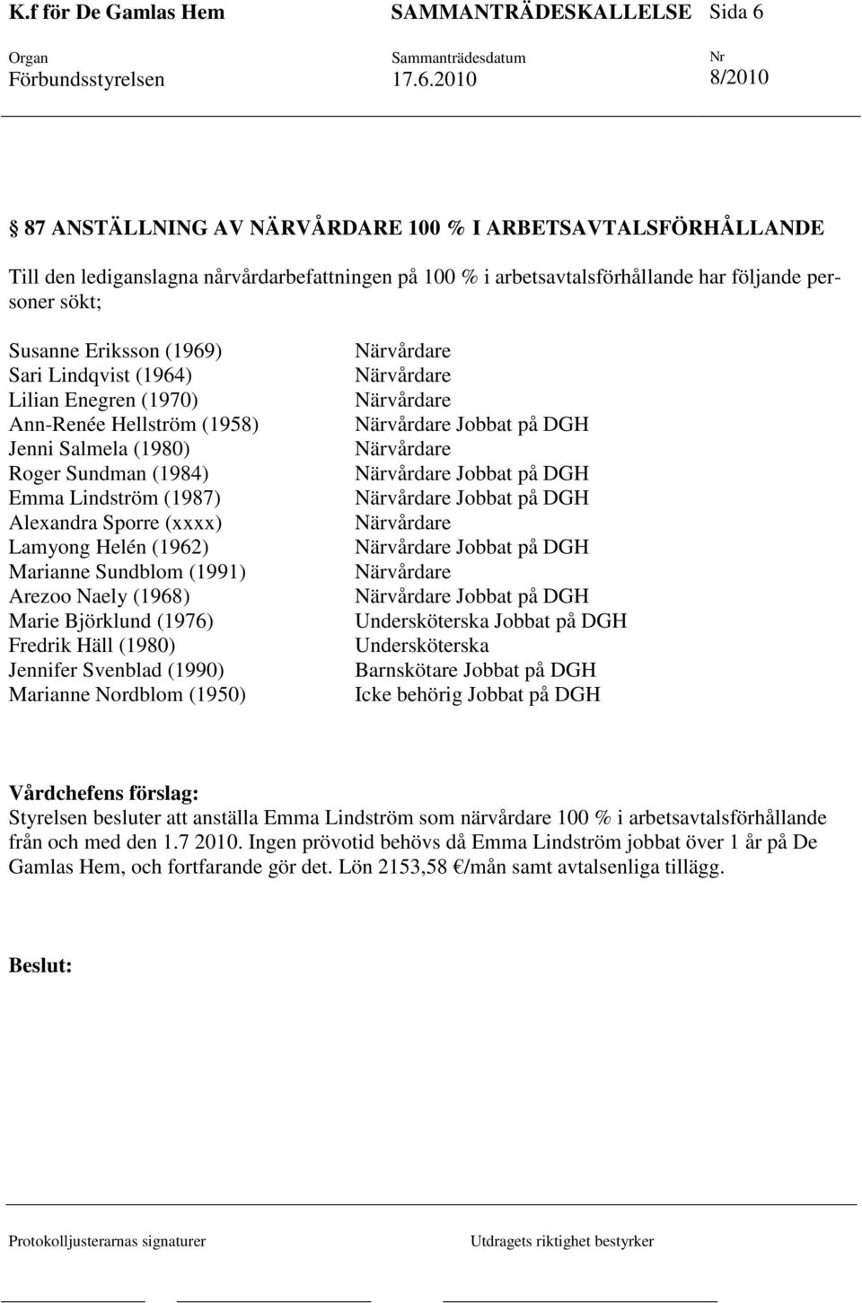 (1991) Arezoo Naely (1968) Marie Björklund (1976) Fredrik Häll (1980) Jennifer Svenblad (1990) Marianne Nordblom (1950) Jobbat på DGH Jobbat på DGH Jobbat på DGH Jobbat på DGH Jobbat på DGH