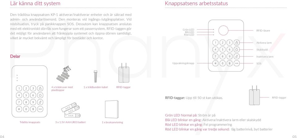 RFID-taggen gör det möjligt för användaren att frånkoppla systemet och öppna dörren samtidigt, vilket är mycket bekvämt och lämpligt för bostäder och kontor.