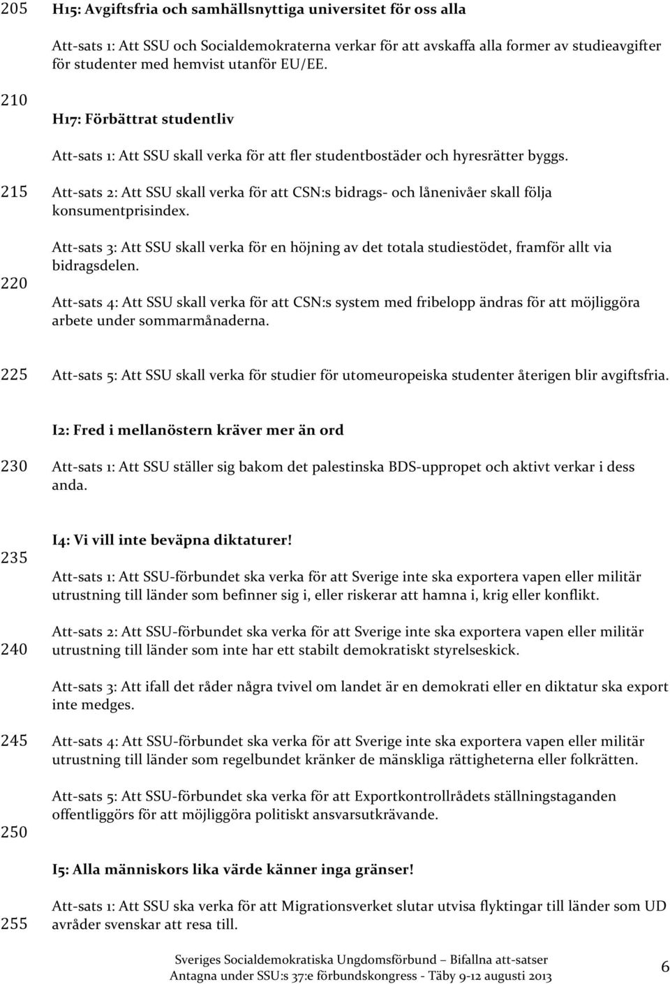 215 220 Att- sats 2: Att SSU skall verka för att CSN:s bidrags- och lånenivåer skall följa konsumentprisindex.