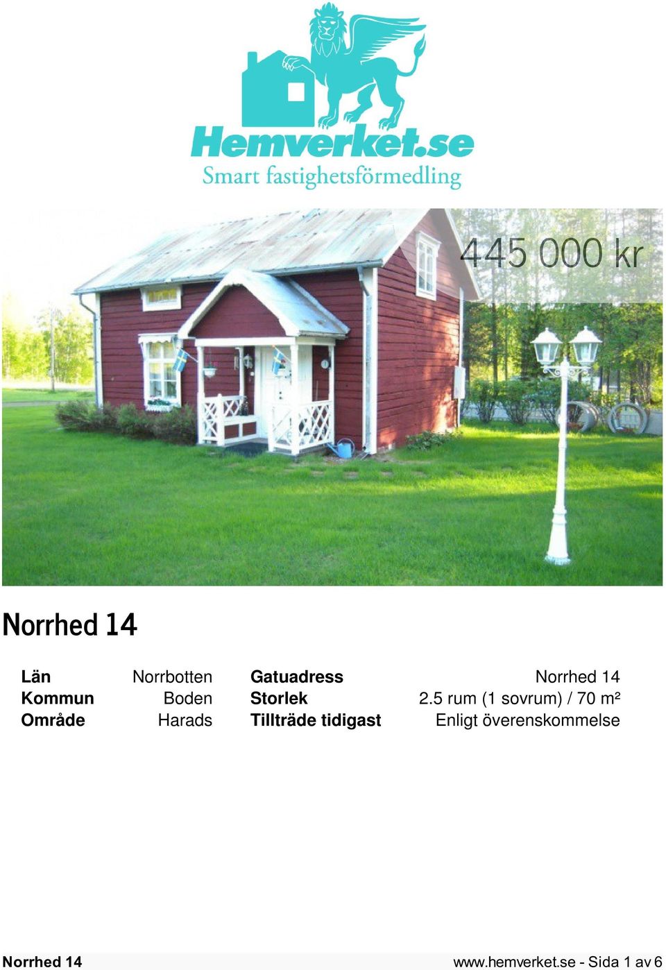 5 rum (1 sovrum) / 70 m² Område Harads