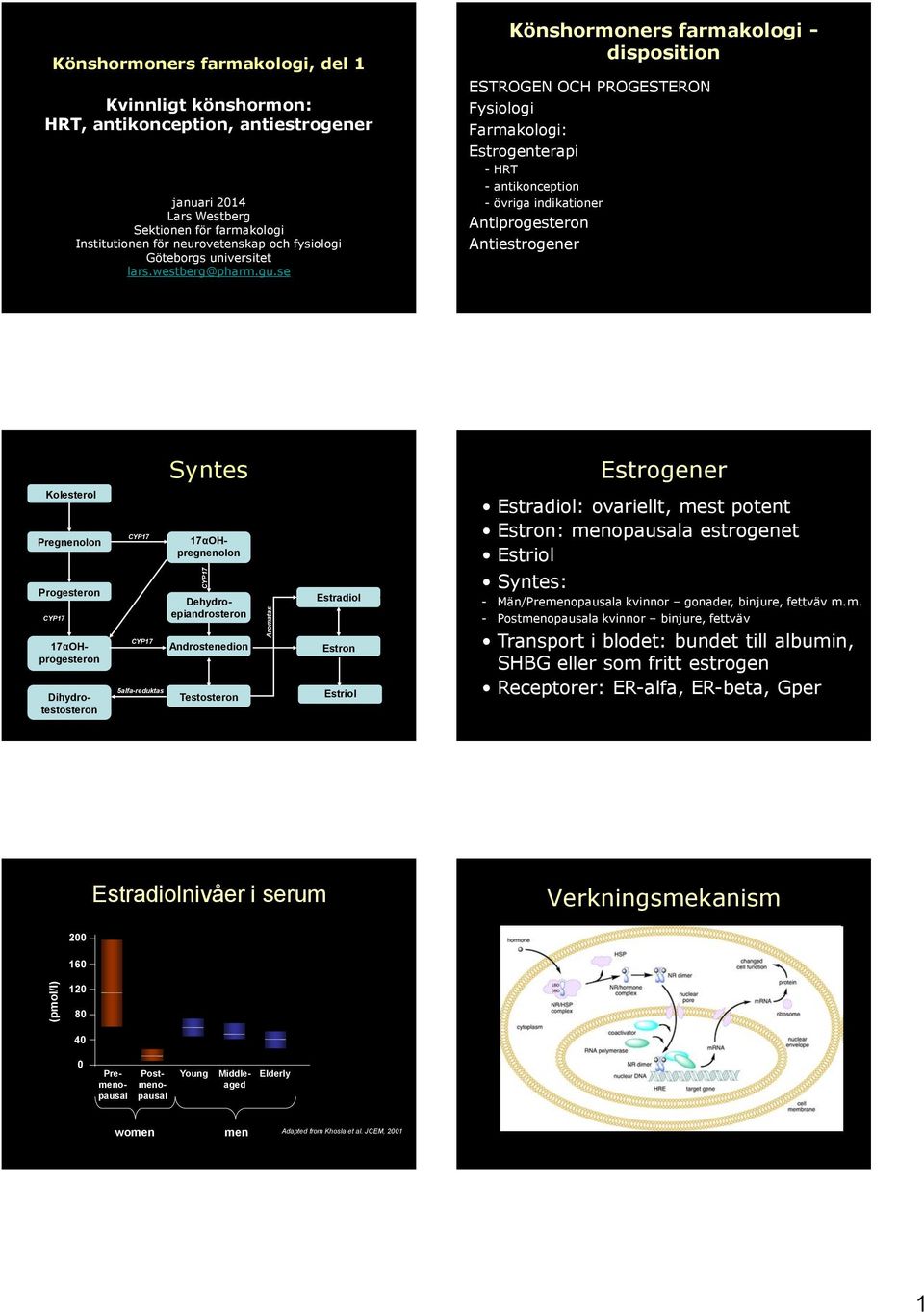 se Könshormoners farmakologi - disposition ESTROGEN OCH PROGESTERON Fysiologi Farmakologi: terapi - HRT - antikonception - övriga indikationer Antiprogesteron Antiestrogener Syntes er Kolesterol