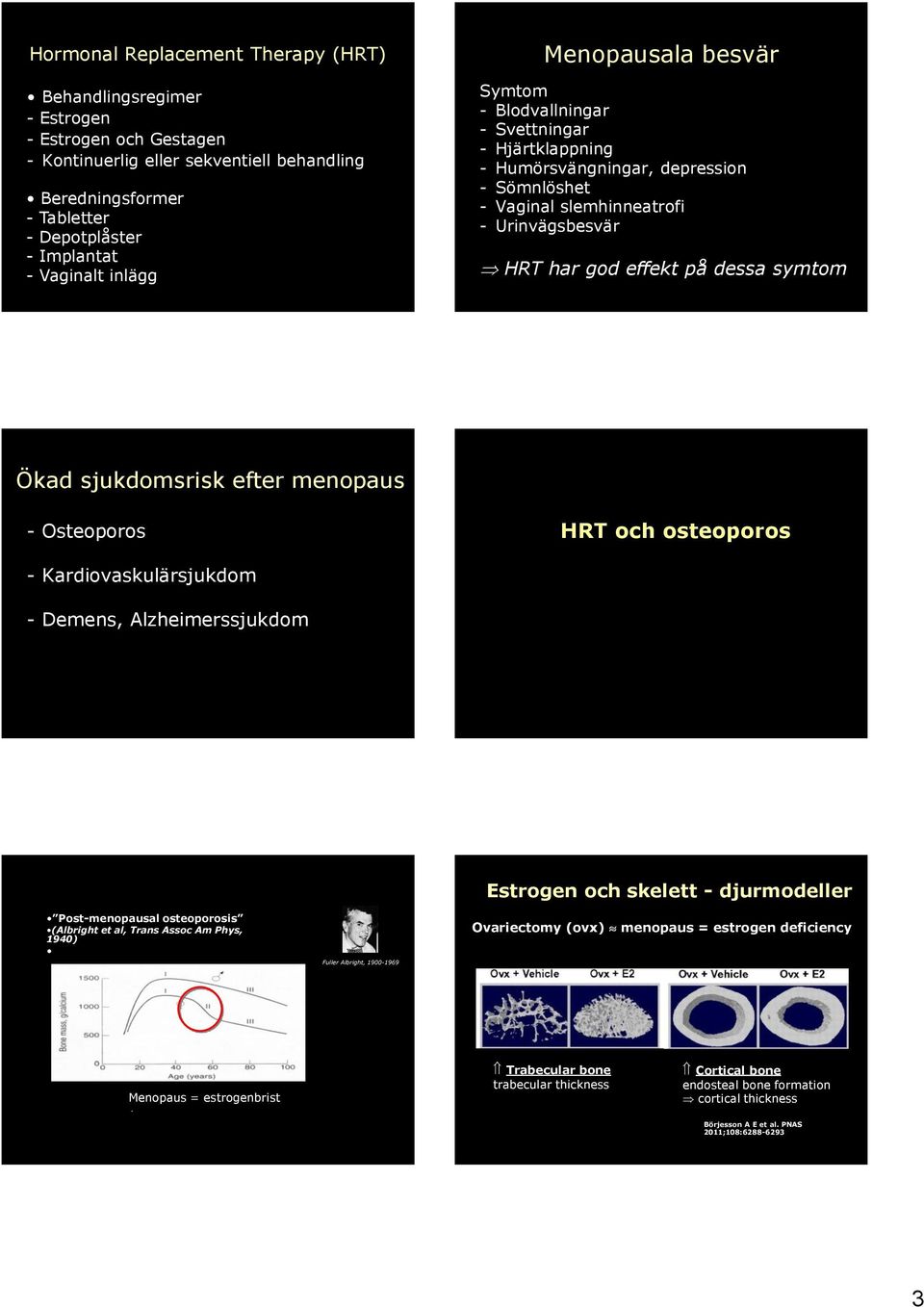 Ökad sjukdomsrisk efter menopaus - Osteoporos HRT och osteoporos - Kardiovaskulärsjukdom - Demens, Alzheimerssjukdom Post-menopausal osteoporosis (Albright et al, Trans Assoc Am Phys, 1940) Fuller