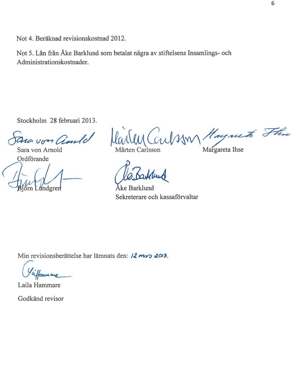 Administrationskostnader. Stockholm 28 februari 2013.