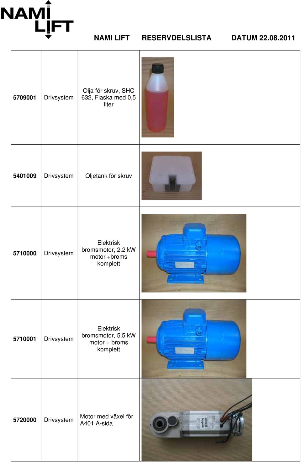 2 kw motor +broms komplett 5710001 Drivsystem Elektrisk bromsmotor, 5.
