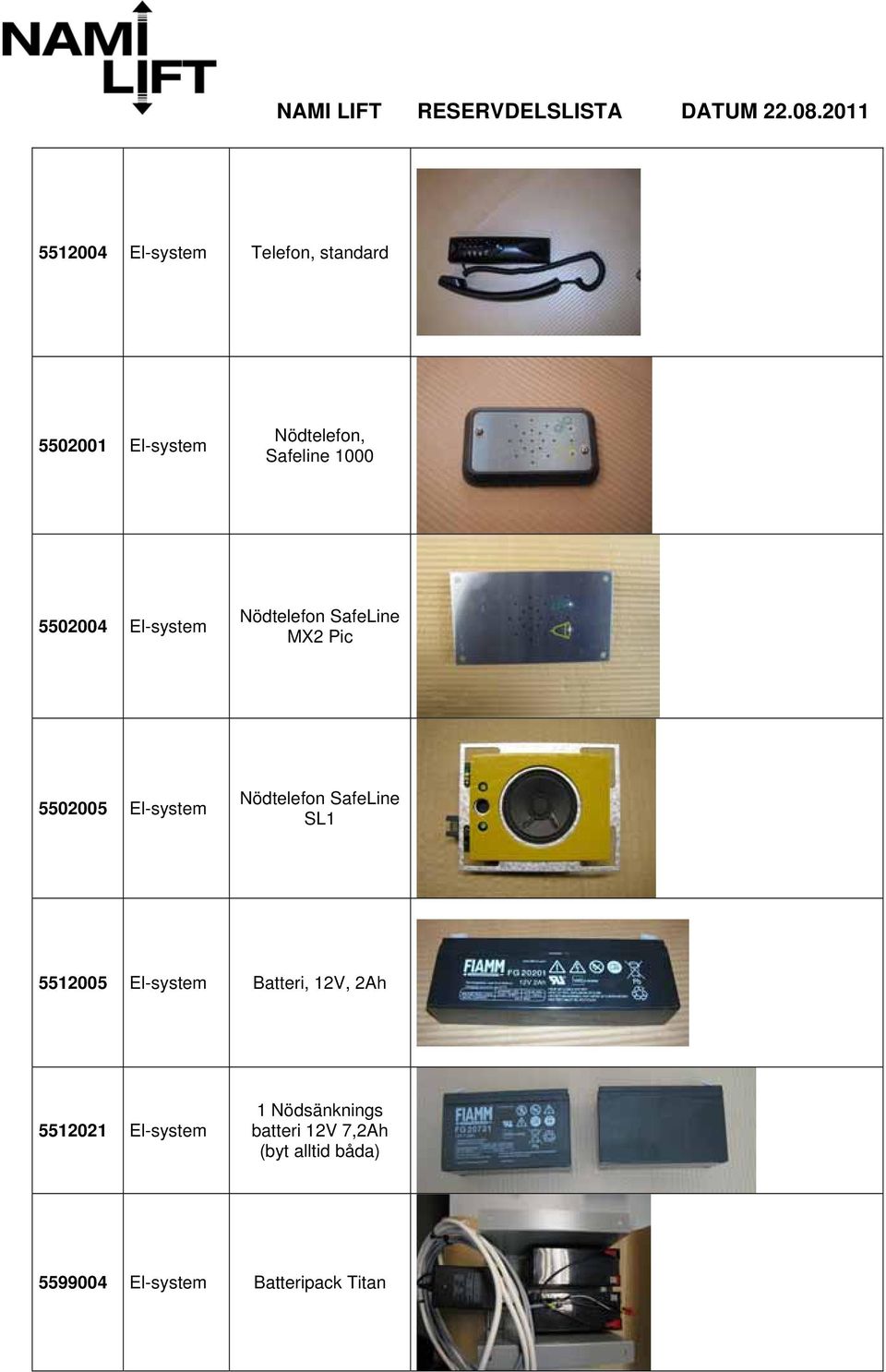 Nödtelefon SafeLine SL1 5512005 El-system Batteri, 12V, 2Ah 5512021