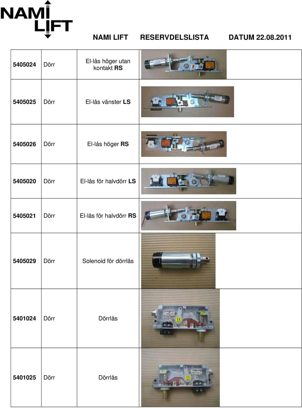 för halvdörr LS 5405021 Dörr El-lås för halvdörr RS 5405029