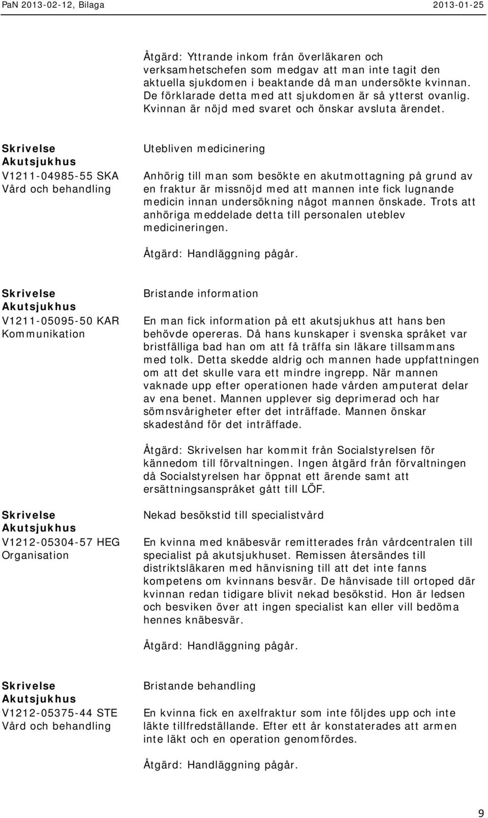 V1211-04985-55 SKA Utebliven medicinering Anhörig till man som besökte en akutmottagning på grund av en fraktur är missnöjd med att mannen inte fick lugnande medicin innan undersökning något mannen