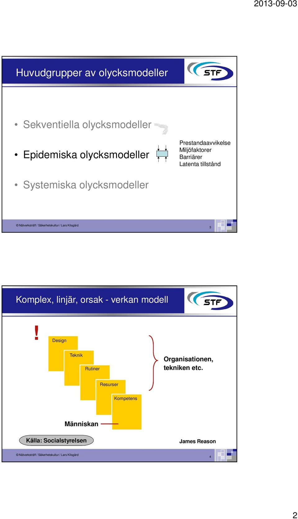 Systemiska olycksmodeller 3 Komplex, linjär, orsak - verkan modell!