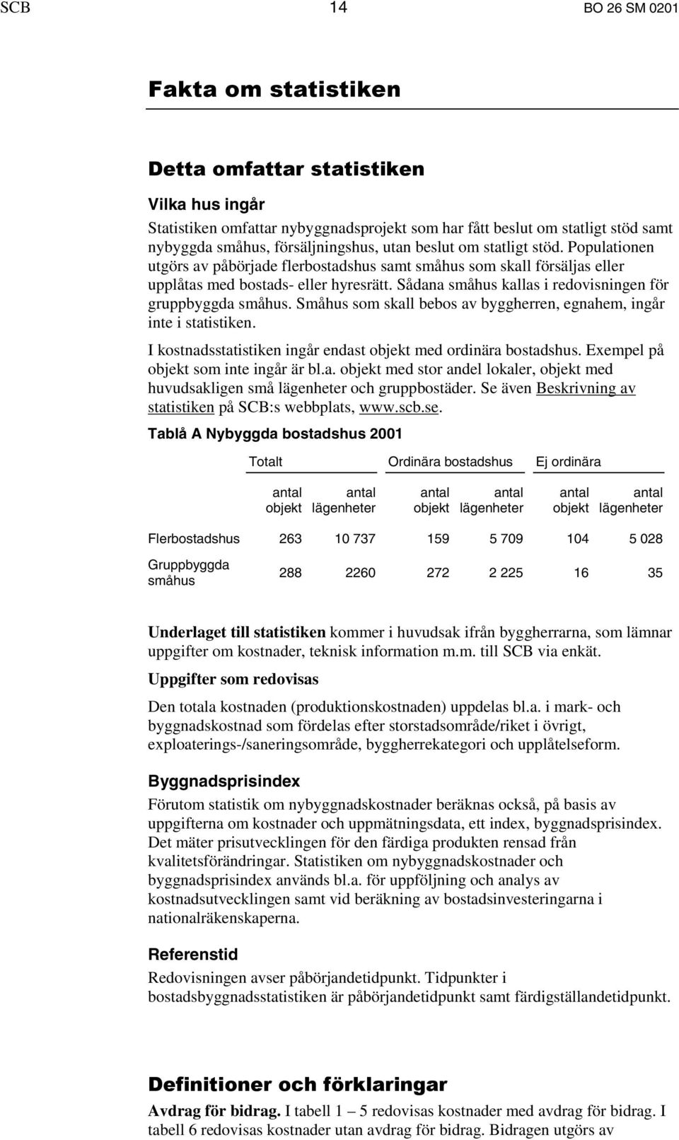 Sådana småhus kallas i redovisningen för gruppbyggda småhus. Småhus som skall bebos av byggherren, egnahem, ingår inte i statistiken. I kostnadsstatistiken ingår endast objekt med ordinära bostadshus.