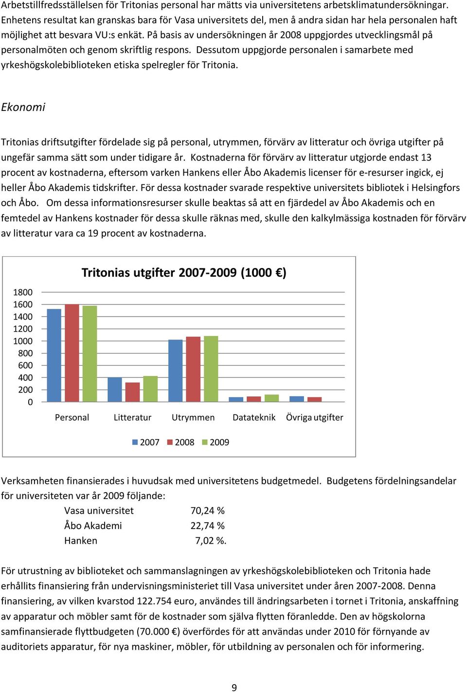 På basis av undersökningen år 2008 uppgjordes utvecklingsmål på personalmöten och genom skriftlig respons.