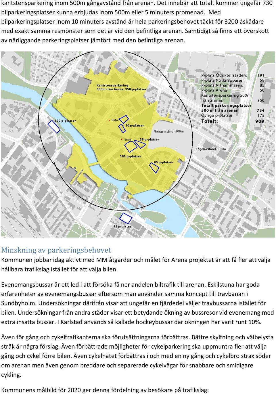 Samtidigt så finns ett överskott av närliggande parkeringsplatser jämfört med den befintliga arenan.