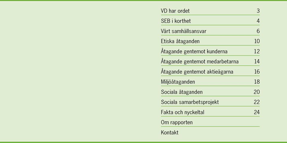 Åtagande gentemot aktieägarna 16 Miljöåtaganden 18 Sociala åtaganden