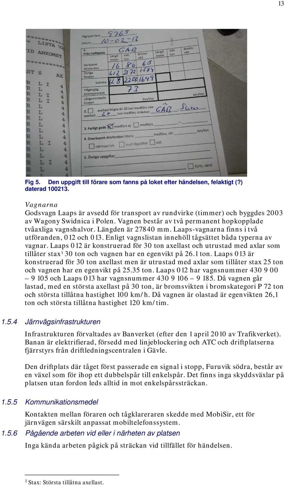 Längden är 27840 mm. Laaps-vagnarna finns i två utföranden, 012 och 013. Enligt vagnslistan innehöll tågsättet båda typerna av vagnar.