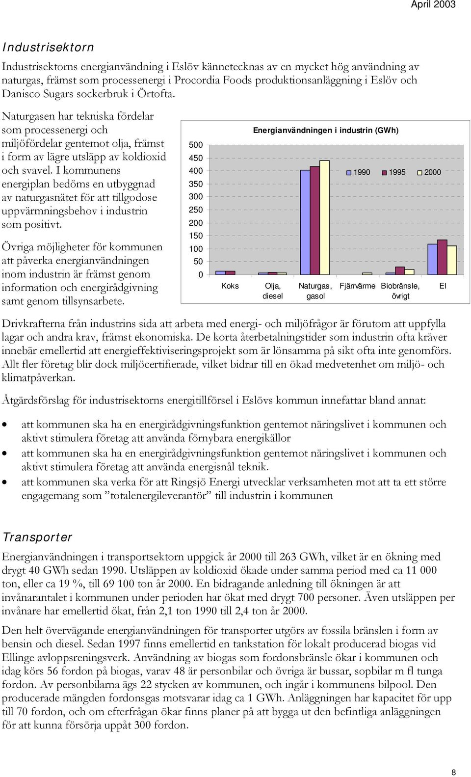 I kommunens energiplan bedöms en utbyggnad av naturgasnätet för att tillgodose uppvärmningsbehov i industrin som positivt.