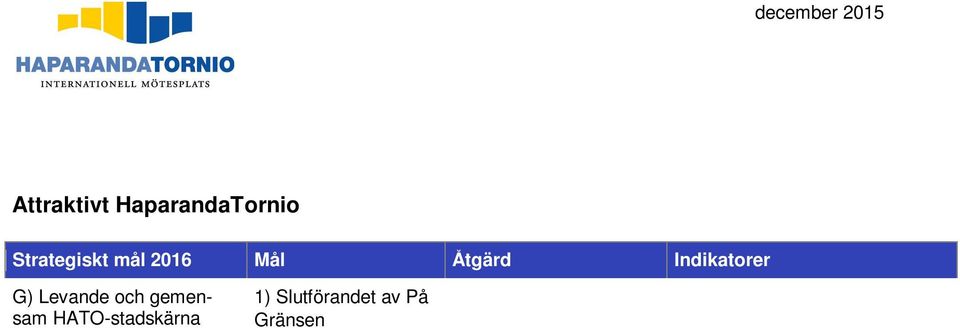 Anskaffandet av finansiering till Stadsviken/Näränperä damm - projektet samt EUparken så att dessa kan börjas genomföra år 2017.