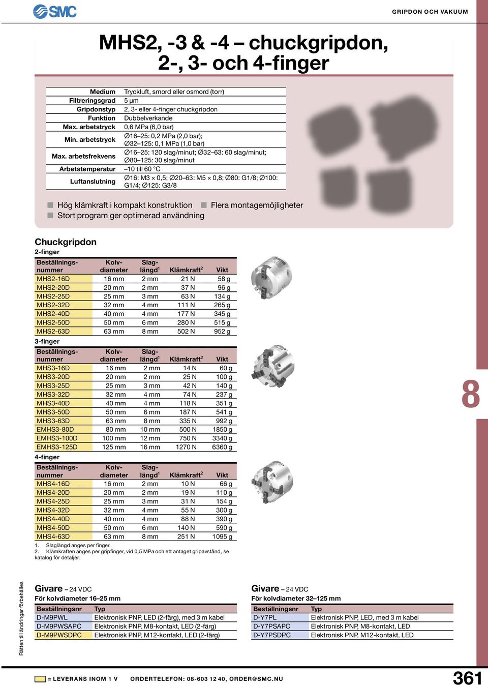 Luftanslutning Ø16: M3 0,5; Ø20 63: M5 0,; Ø0: G1/; Ø100: G1/4; Ø125: G3/ Hög klämkraft i kompakt konstruktion Flera montagemöjligheter Stort program ger optimerad användning Chuckgripdon 2-finger